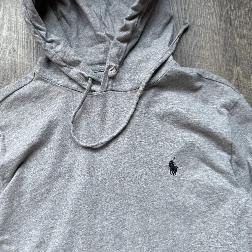 Polo Ralph Lauren Gray Cotton Jersey Hoodie Hooded Drawstring Logo Size XS EXC++